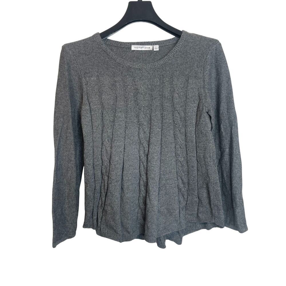 Notations Womens Pullover Crew Neck Chunky Knit Sweater Long Sleeve Size L Gray